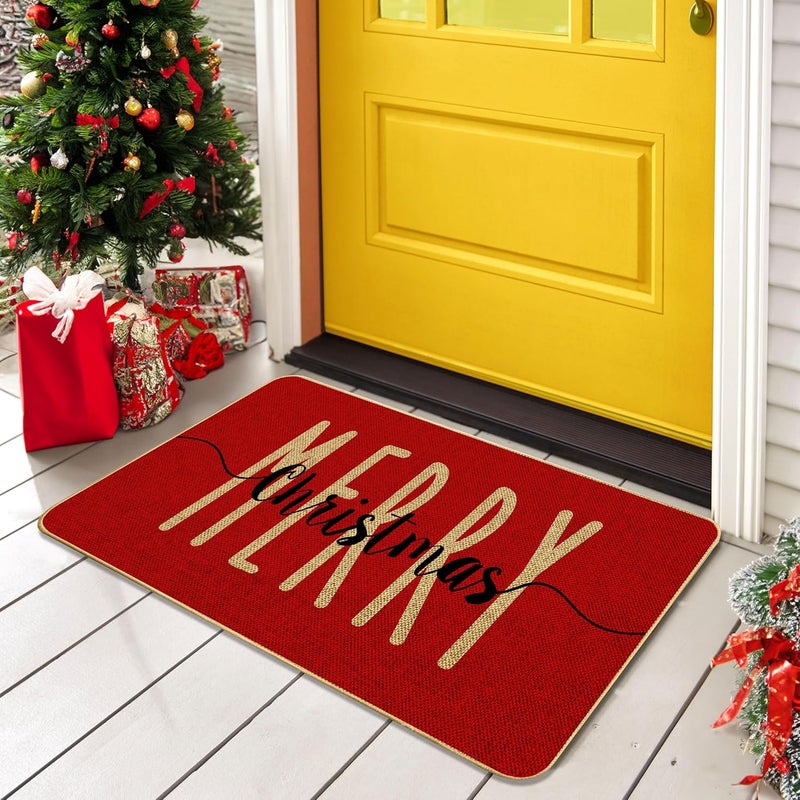 ARTDMT Red Merry Christmas Welcome Decorative Doormat, Winter Seasonal Door Mat Christmas Holiday Low-Profile Floor Switch Mat for Indoor Outdoor 17 x 29 Inch - Image 5